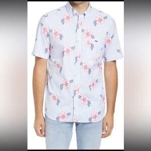 Vineyard Vines classic fit Men’s Size Sm hibiscus stripe stretch Hawaiian shirt